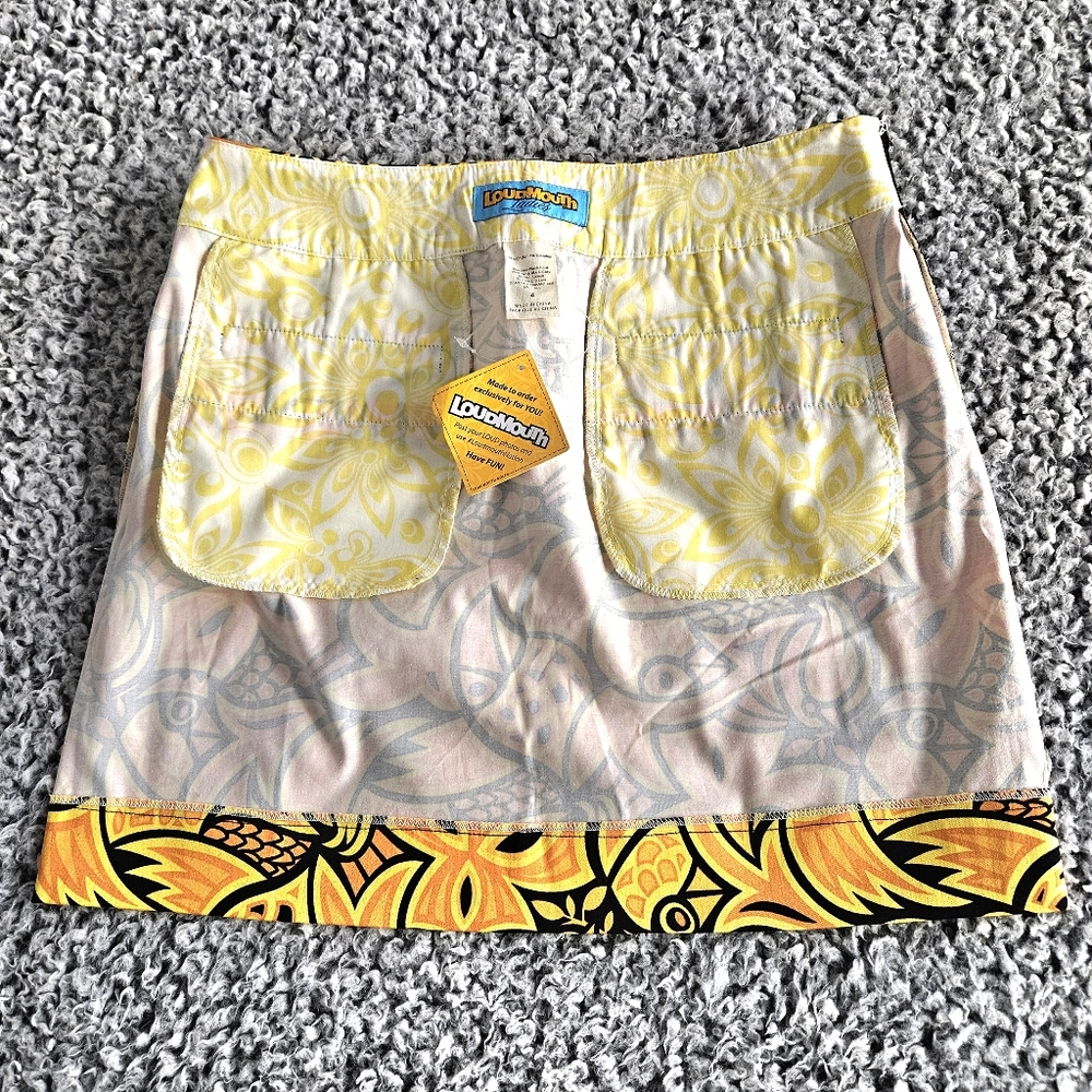 Loudmouth Women's Golf Skirt Sz 4 x 16L XS Yellow Mini Chirp Chirp Stretch Bird - Picture 6 of 12